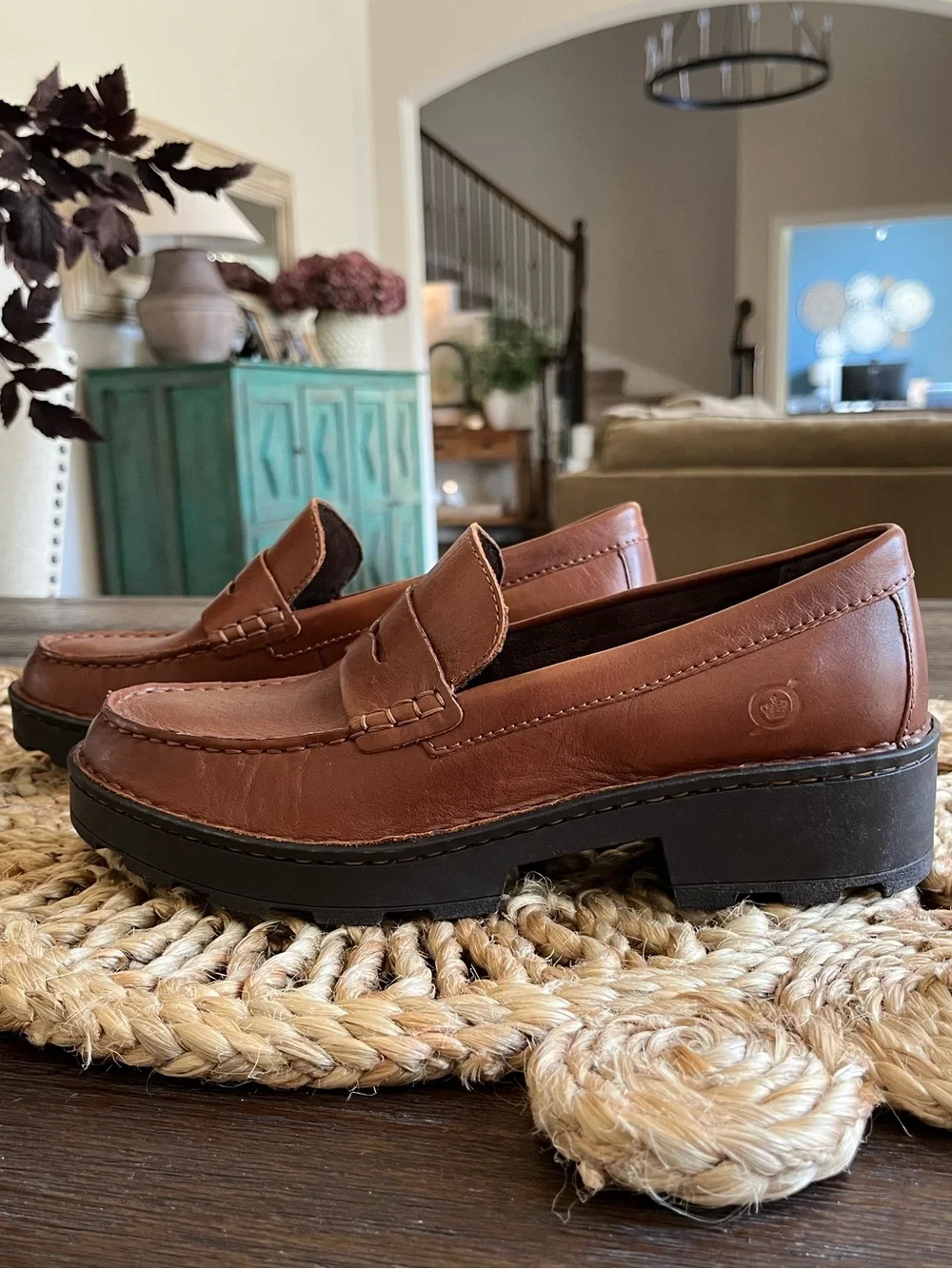 Born SZ 7.5 Carrera Brown Leather Lug Sole Loafer Penny Loafer Women’s | Worn 1x